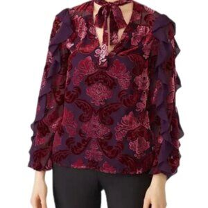 Monique Lhuililler Velvet Floral Blouse - Size XS